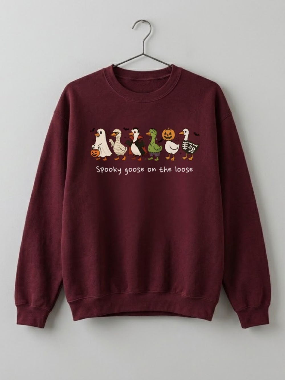 Spooky Goose On The Loose Funny Fall Halloween Maroon Halloween Sweatshirt - Picture 3 of 6